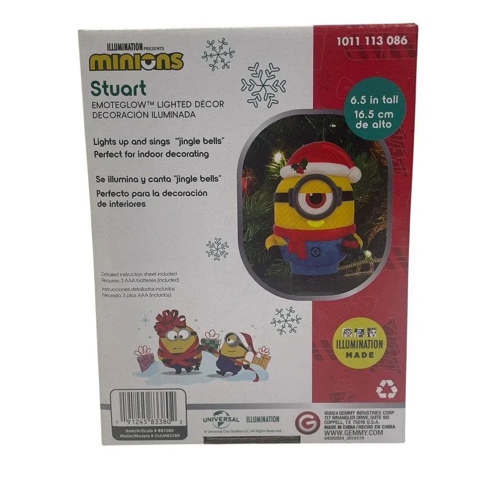 Minions Stuart Emotoglow‎ Lighted Christmas Decor NIB Sings Jingle Bells 6.5